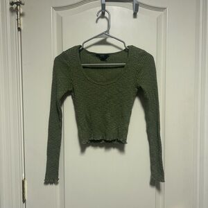 Forever 21 Plunged neck textured long sleeve shirt